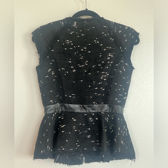 MILLY SET - Tweed Black Leather trim peplum top and skirt set - Picture 4 of 14